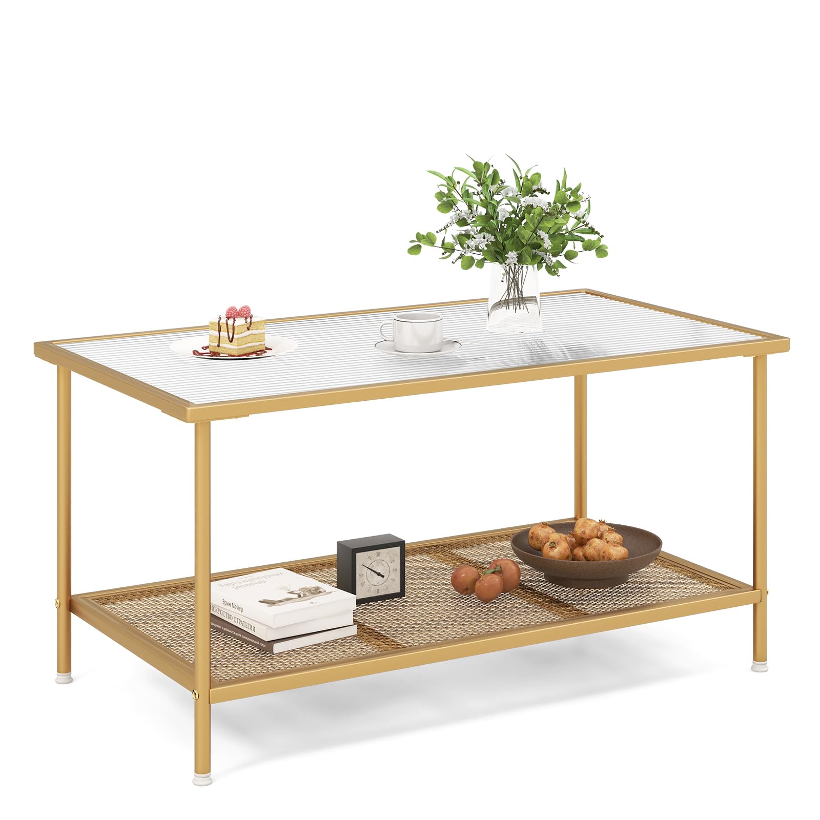 Tangkula Table basse en verre, table centrale rectangulaire en verre trempé à 2 niveaux